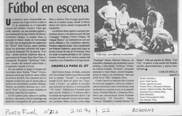 Fútbol en escena  [artículo] Carlos Mella.