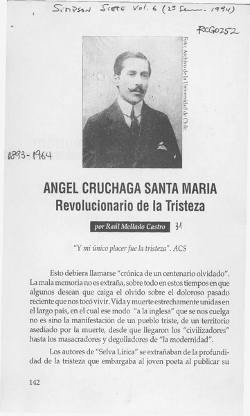 Angel Cruchaga Santa María, revolucionario de la tristeza