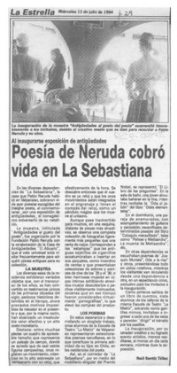 Poesía de Neruda cobró vida en La Sebastiana  [artículo] Raúl Santiz Téllez.