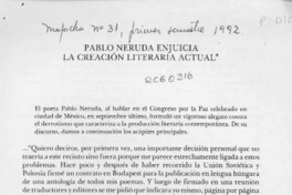 Pablo Neruda enjuicia la creación literaria actual  [artículo].