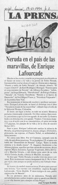 Neruda en el país de las maravillas, de Enrique Lafourcade  [artículo] José Vargas Badilla.
