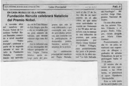 Fundación Neruda celebrará natalicio del Premio Nobel  [artículo].