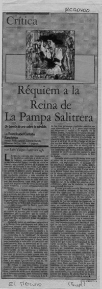 Réquiem a la reina de la pampa salitrera  [artículo] Luis Vargas Saavedra.