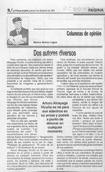 Dos autores diversos  [artículo] Marino Muñoz Lagos.