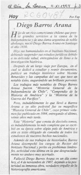Diego Barros Arana  [artículo] F. A. P.