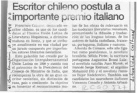 Escritor chileno postula a importante premio italiano  [artículo].