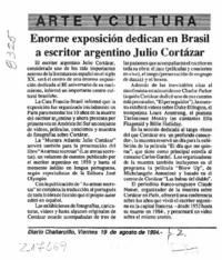 Enorme exposición dedican en Brasil a escritor argentino Julio Cortázar  [artículo]
