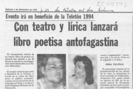 Con teatro y lírica lanzará libro poetisa antofagastina  [artículo].
