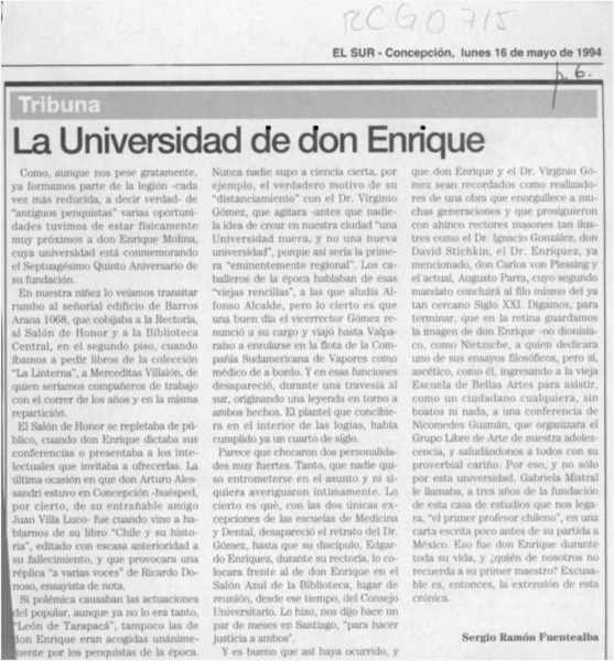 La Universidad de don Enrique  [artículo] Sergio Ramón Fuentealba.