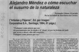 Alejandro Méndez o cómo escuchar el susurro de la naturaleza  [artículo] Fernando Gómez Alvarado.