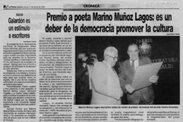 Premio a poeta Marino Muñoz Lagos, es un deber de la democracia promover la cultura  [artículo] José Nelson Toledo.