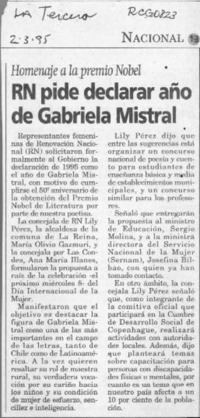 RN pide declarar año de Gabriela Mistral  [artículo].