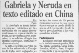 Gabriela y Neruda en texto editado en China  [artículo].