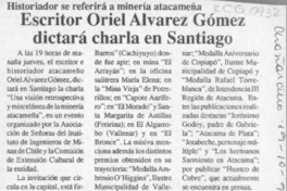 Escritor Oriel Alvarez Gómez dictará charla en Santiago  [artículo].