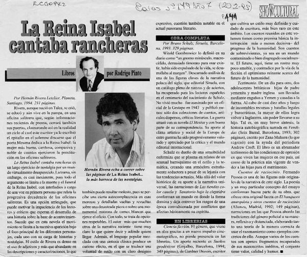 La Reina Isabel cantaba rancheras  [artículo] Rodrigo Pinto.