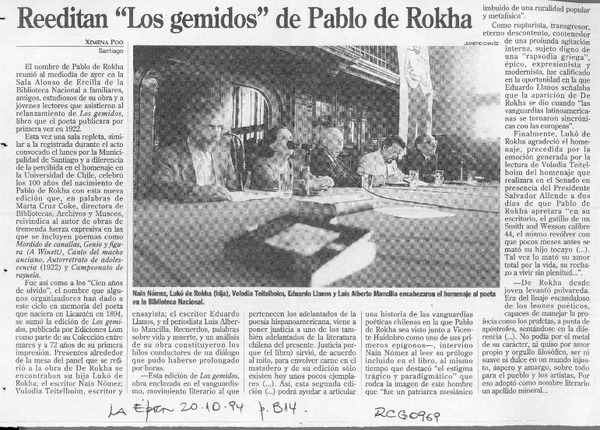 Reeditan "Los gemidos" de Pablo de Rokha  [artículo] Ximena Poo.