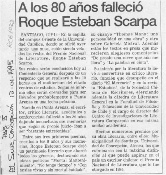 A los 80 años falleció Roque Esteban Scarpa  [artículo].
