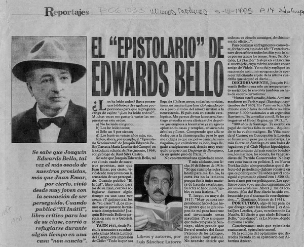 El "Epistolario" de Edwards Bello  [artículo] Luis Sánchez Latorre.