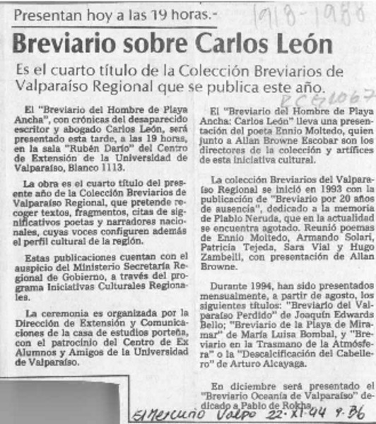 Breviario sobre Carlos León  [artículo].
