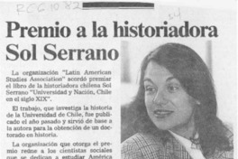 Premio a la historiadora Sol Serrano  [artículo].