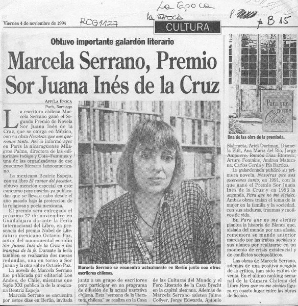 Marcela Serrano, Premio Sor Juana Inés de la Cruz  [artículo].