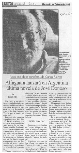 Alfaguara lanzará en Argentina última novela de José Donoso  [artículo].