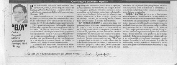 "Eloy"  [artículo] Milton Aguilar.