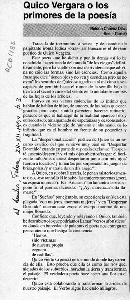 Quico Vergara o los primores de la poesía  [artículo] Nelson Chávez Díaz.