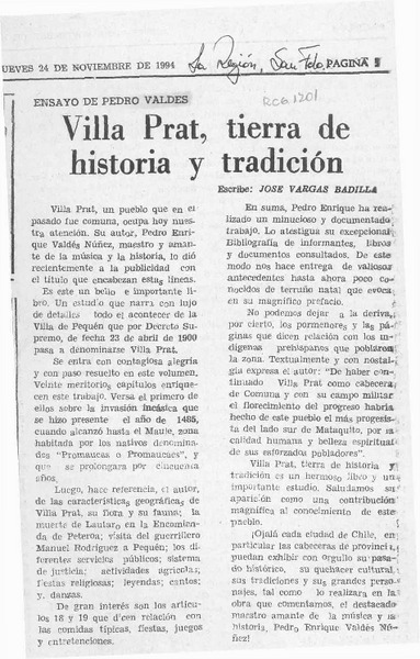 Villa Prat, tierra de historia y tradición  [artículo] José Vargas Badilla.