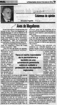 Aves de Magallanes  [artículo] Silvestre Fugellie.