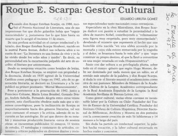 Roque E. Scarpa, gestor cultural  [artículo] Eduardo Urrutia Gómez.