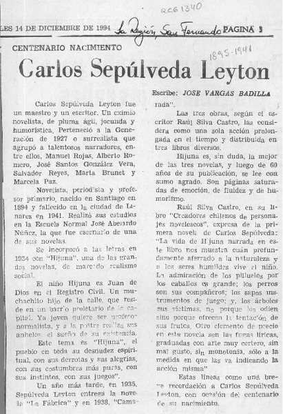 Carlos Sepúlveda Leyton  [artículo] José Vargas Badilla.