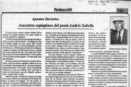 Ancestros copiapinos del poeta Andrés Sabella  [artículo] Oriel Alvarez Gómez.