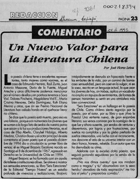 Nuevo valor para la literatura chilena