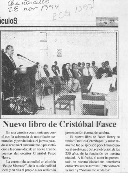 Nuevo libro de Cristóbal Fasce  [artículo].