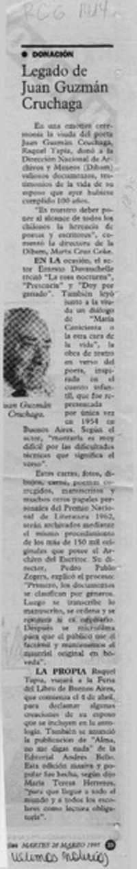 Legado de Juan Guzmán Cruchaga  [artículo].