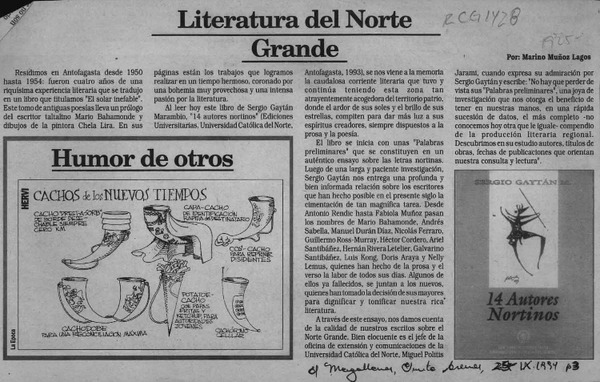 Literatura del Norte Grande  [artículo] Marino Muñoz Lagos.