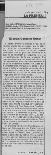 El poeta González Urízar  [artículo] Alberto Arraño.