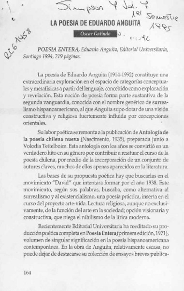 La poesía de Eduardo Anguita  [artículo] Oscar Galindo.
