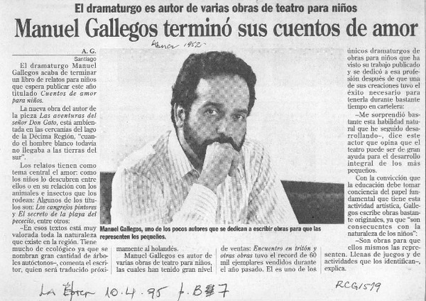 Manuel Gallegos terminó sus cuentos de amor  [artículo] A. G.
