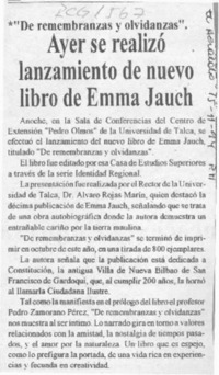 Ayer se realizó lazamiento de nuevo libro de Emma Jauch  [artículo].