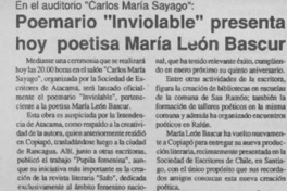 Poemario "Inviolable" presenta hoy poetisa María León Bascur  [artículo].