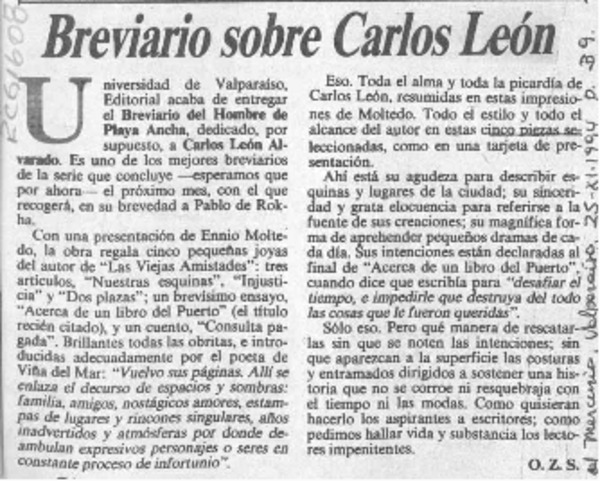 Breviario sobre Carlos León  [artículo] O. Z. S.