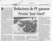 Redactores de PF ganaron Premio "José Martí"  [artículo].