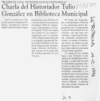 Charla del historiador Tulio González en Biblioteca Municicpal  [artículo].
