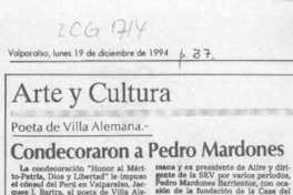 Condecoraron a Pedro Mardones  [artículo].