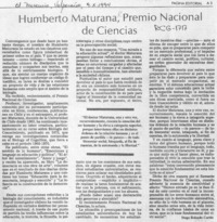 Humberto Maturana, Premio Nacional de Ciencias  [artículo] Hugo Rolando Cortés.
