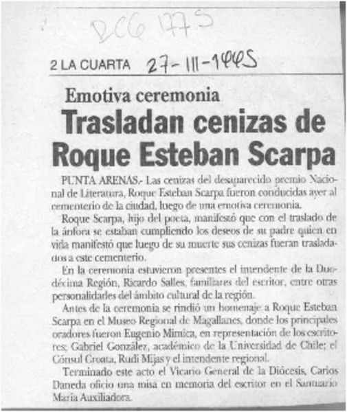 Trasladan cenizas de Roque Esteban Scarpa  [artículo].