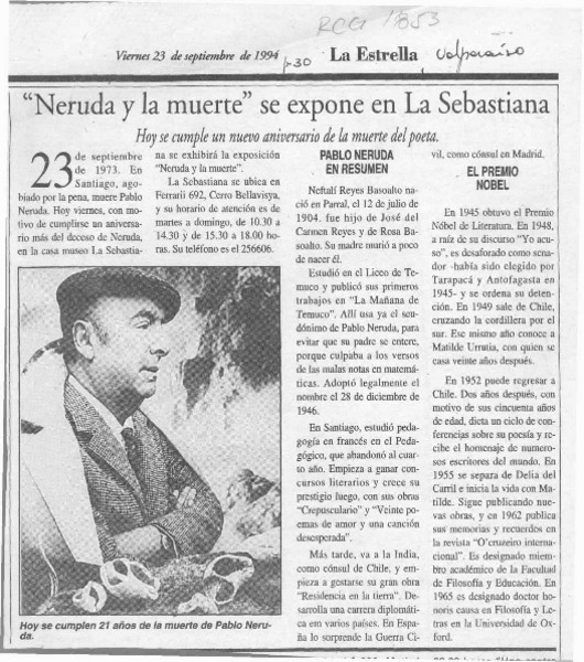 "Neruda y la muerte" se expone en La Sebastiana  [artículo].