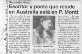 Escritor y poeta que reside en Australia está en P. Montt  [artículo].
